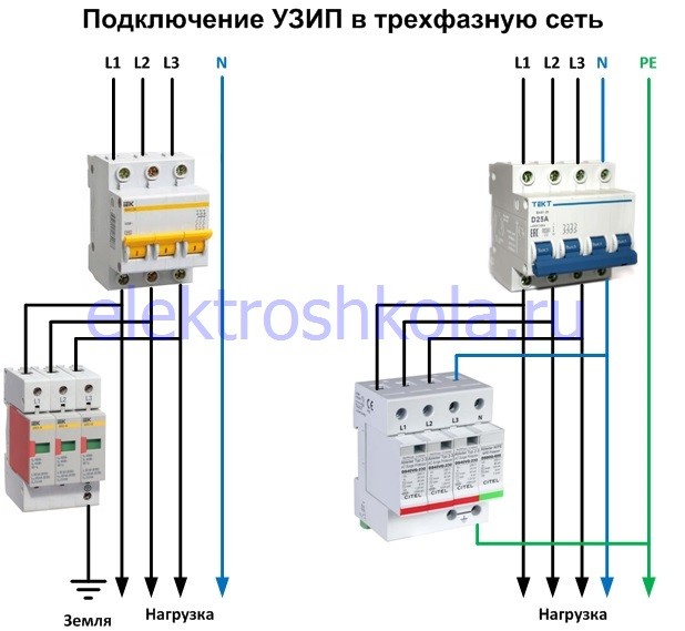 подключение узип в трехфазной сети