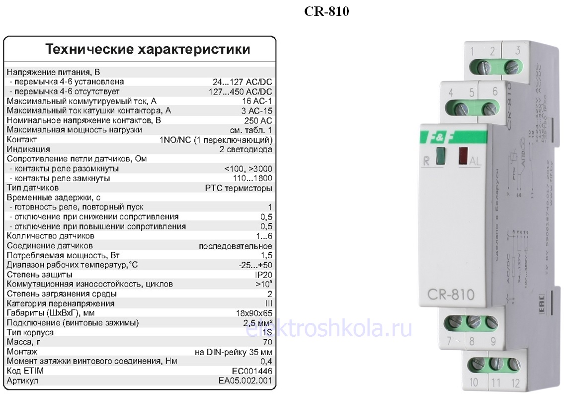 Параметры термисторного реле CR-810